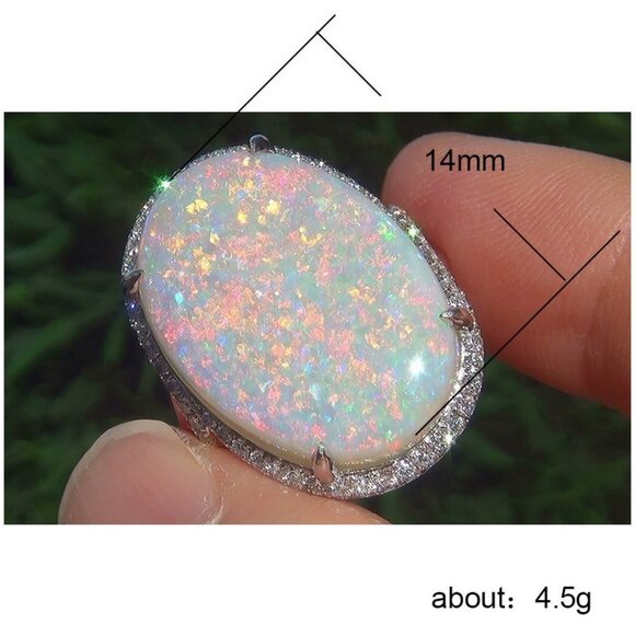 925 Silver Plated Dazzling Large Oval Gemstone Opal Ring for Women, VIP067 - Picture 6 of 7